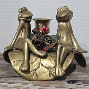 Brass Frog 🐸 Lovers Couple Candle Holder Vintage Kermit Valentine 💝 Gift 🎁